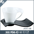 JX043-2AB 200CC tasse en porcelaine et soucoupe, tasse blanche et Ssucer noir